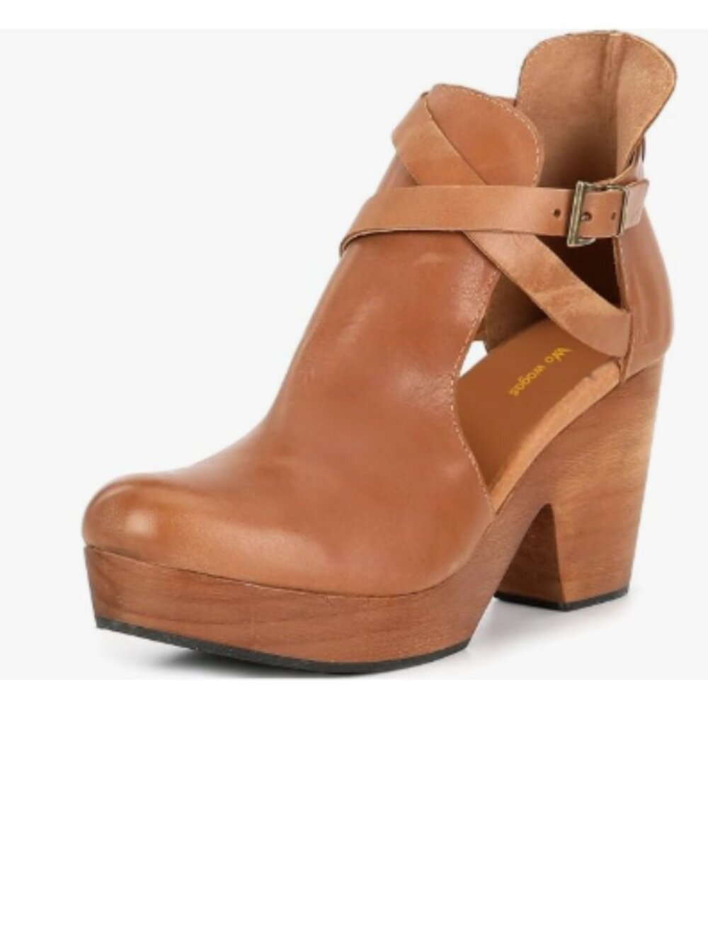 Brown Womens Platform Rounded Toe Cutout Ankle Boot Strap Buckle Cork Bootie